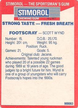 1990 AFL Scanlens Stimorol #152 Stuart Wigney Back